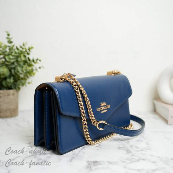 NWT Coach CBI98 Klare Envelope Crossbody Bag Shiny Refined Calf Leather Deep Blu - Picture 4 of 16